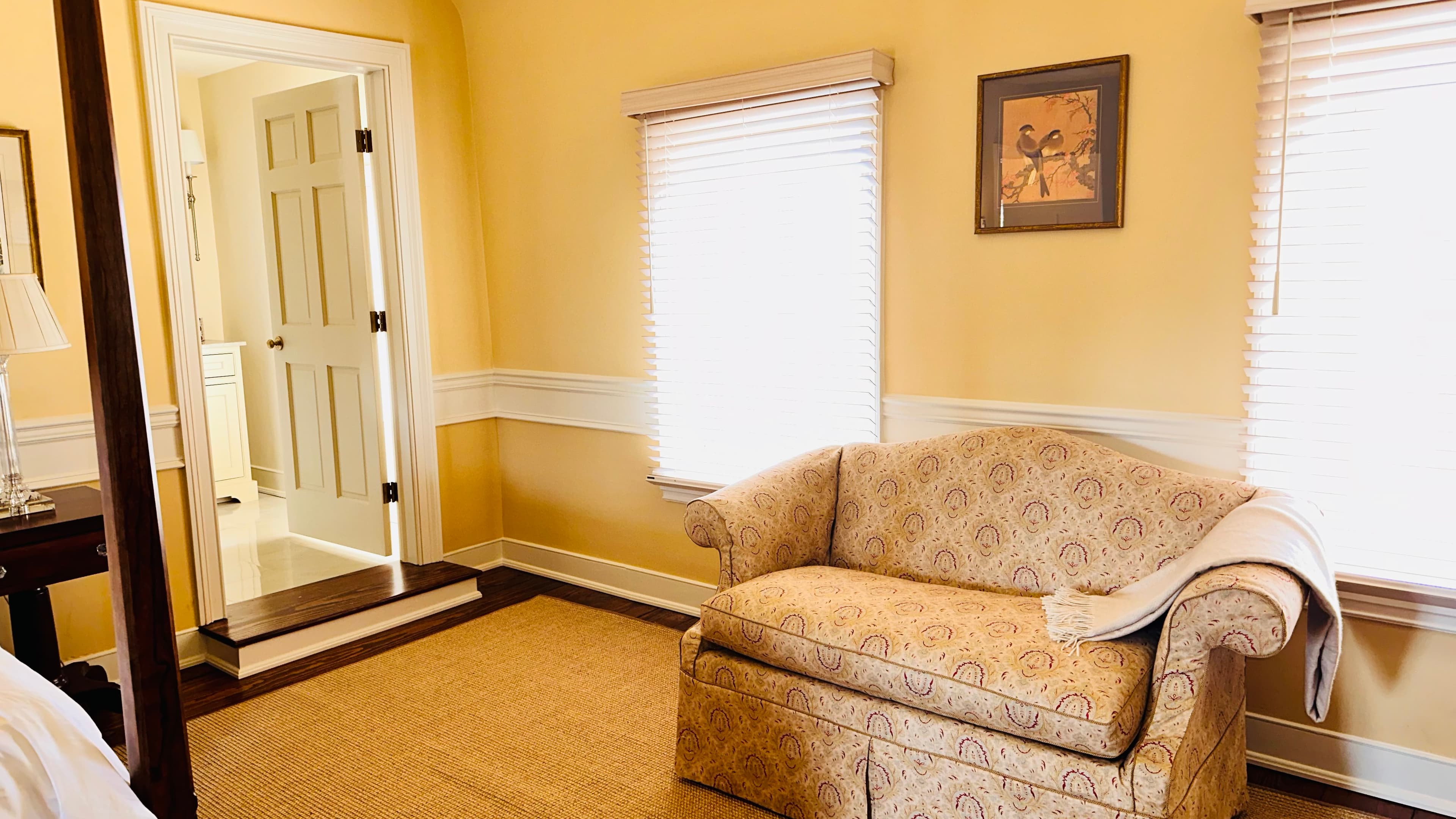 settee with view of bathroom door