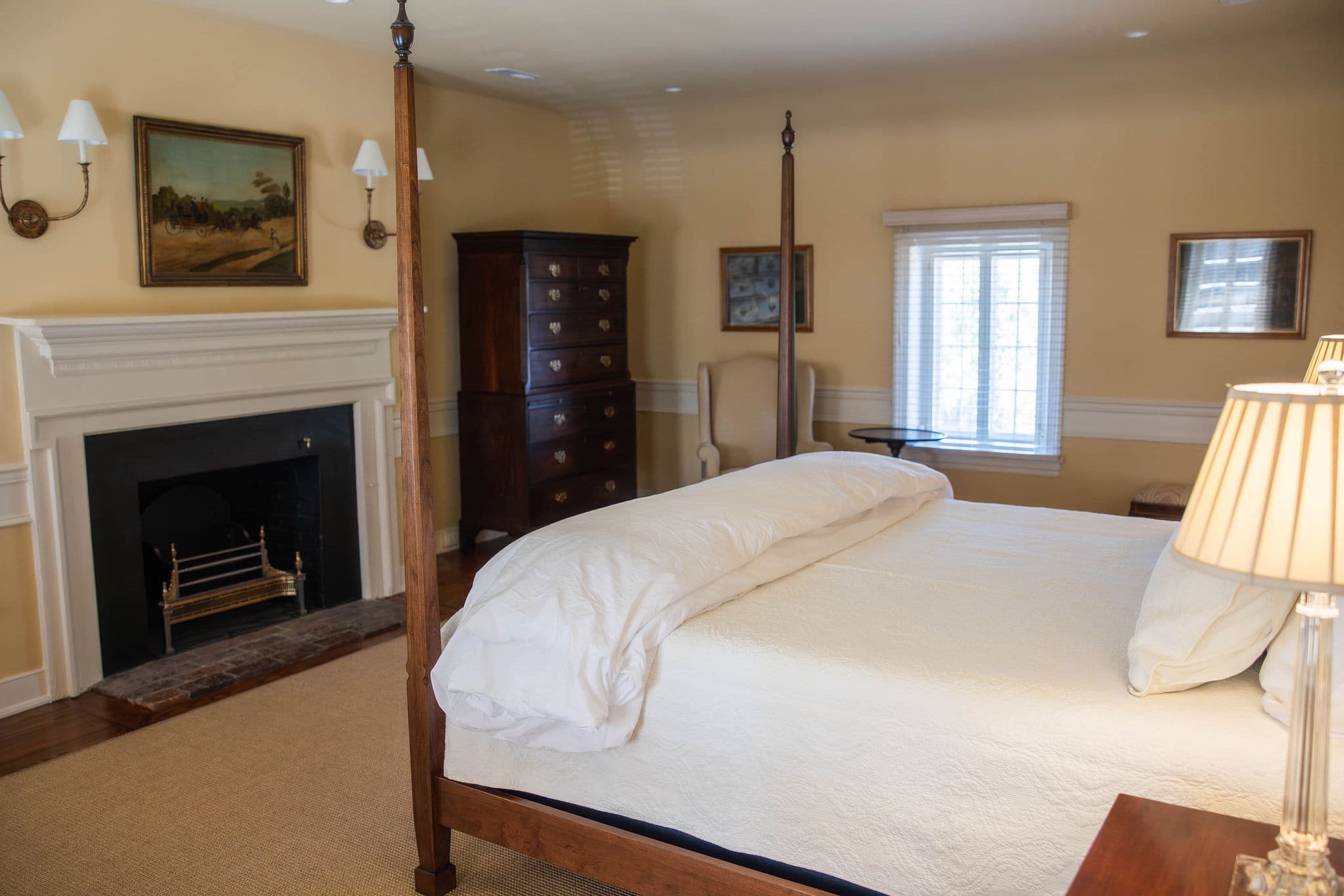 fireplace, chest on chest, and wing chair